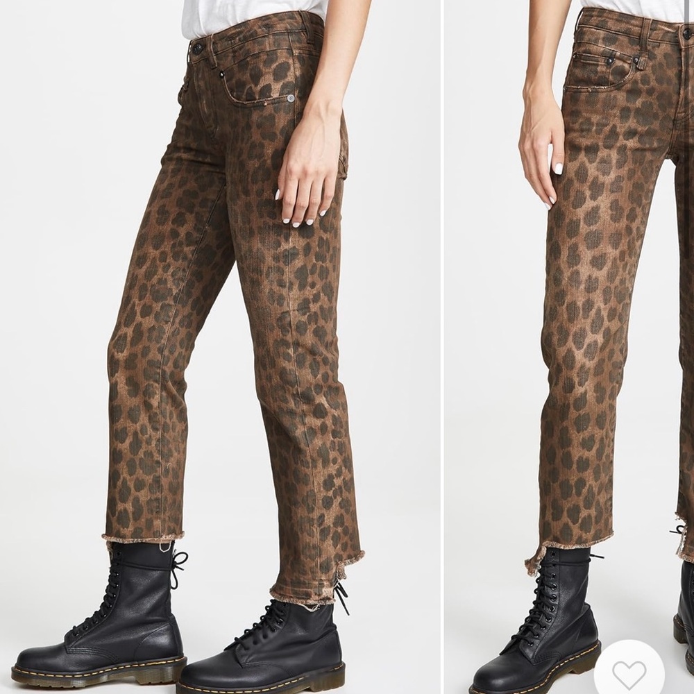 R13 boy straight leopard jeans uneven hem